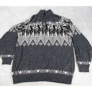 Wool Sweater Mens Large Gray Animal Print Raglan 1/4 Zip Knit  Pullover No‎ Tags